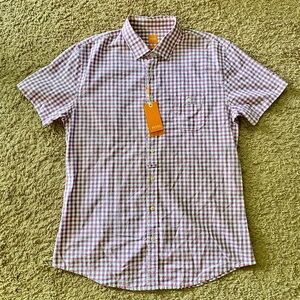 HUGO BOSS ORANGE TAG Men’s Short Sleeve Plaid Shirt Pink  Blue Size XXL Slim Fit